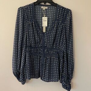 NWT Max Studio blue button down peplum blouse women’s large